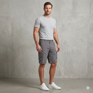 Airwalk Mens Size 34 Cargo Shorts Gray Grid Check Plaid Outdoor Casual Hiking